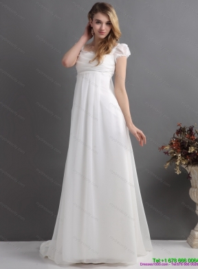 Classical 2015 Ruching Square chiffon Wedding Dress with Floor length