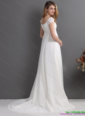 Classical 2015 Ruching Square chiffon Wedding Dress with Floor length