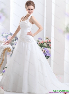 2015 Halter Top Maternity Wedding Dress with Ruching and Hand Made Flowers