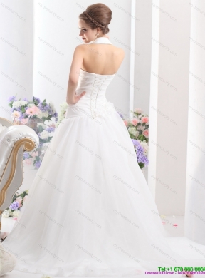 2015 Halter Top Maternity Wedding Dress with Ruching and Hand Made Flowers