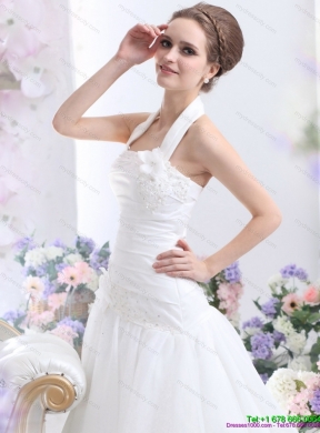 2015 Halter Top Maternity Wedding Dress with Ruching and Hand Made Flowers