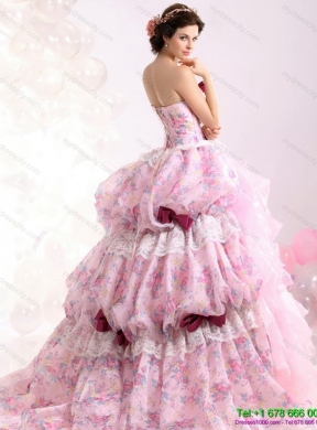 Multi Color Ball Gown Ruffles colored Wedding Dresses with Lace and Bownot