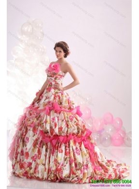 Ruffles Multi Color colored Bridal Gown with  Brush Train and Hand Made Flowers