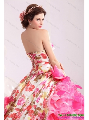 Ruffles Multi Color colored Bridal Gown with  Brush Train and Hand Made Flowers