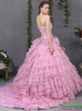 Unique Sweetheart Ruffles 2015 colored Wedding Dresses with Hand Made Flower