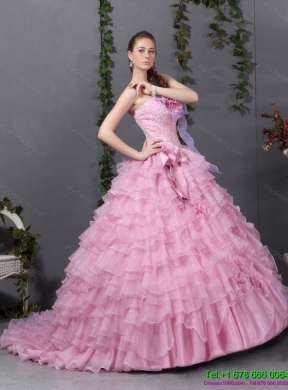 Unique Sweetheart Ruffles 2015 colored Wedding Dresses with Hand Made Flower