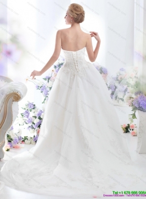 Luxurious Sweetheart Brush Train Lace Wedding Dress with Beading