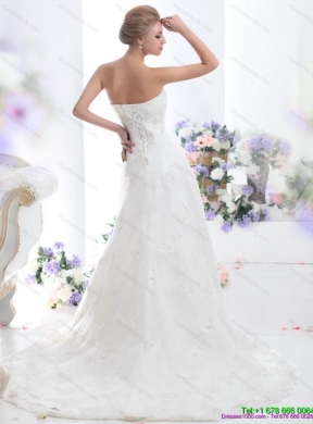 Modest Strapless Lace Wedding Dress with Beading for 2015