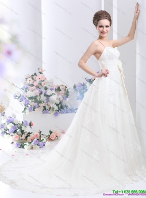 Perfect Sequines White Lace Bridal Gowns with Hand Made Flower