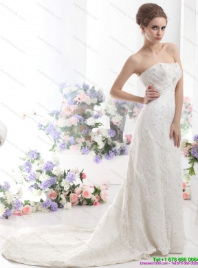 Pretty White Sweetheart Beading Lace Wedding Dresses with  Brush Train