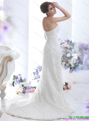 Pretty White Sweetheart Beading Lace Wedding Dresses with  Brush Train