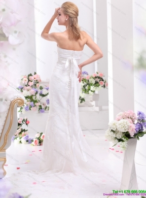 White Sweetheart Beading and Lace Wedding Dresses with  Brush Train