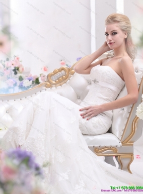 White Sweetheart Beading and Lace Wedding Dresses with  Brush Train