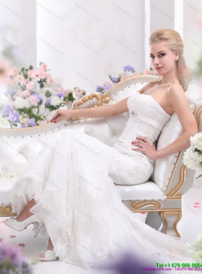 White Sweetheart Beading and Lace Wedding Dresses with  Brush Train