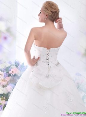 White Sweetheart Rhinestones Lace  Wedding Dresses with Brush Train