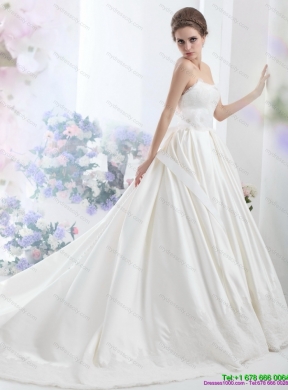 2015 Modest Sweetheart Wedding Dress with Lace and Sashes