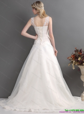 2015 Perfect A Line Wedding Dress with Lace and Hand Made Flowers