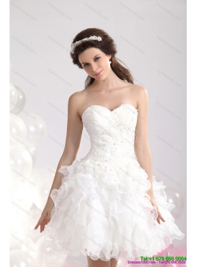 Short White Sweetheart Wedding Gowns with Ruffles and Sequins