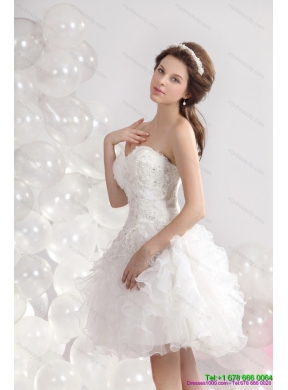 Short White Sweetheart Wedding Gowns with Ruffles and Sequins