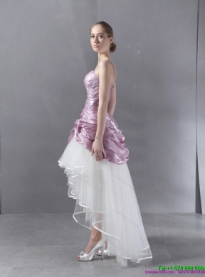 Ruched High Low Beaded Wedding Gowns in White and Lilac