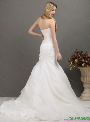 2015 Decent Strapless Mermaid Wedding Dress with Ruching and Ruffles