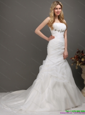 2015 Fashionable Strapless Wedding Dress with Ruching and Paillette