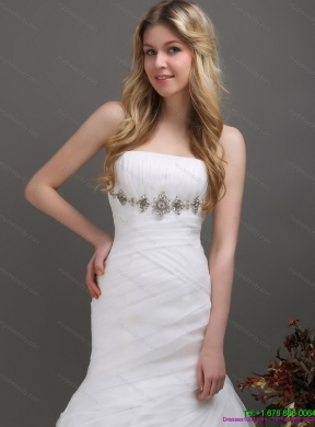 2015 Fashionable Strapless Wedding Dress with Ruching and Paillette