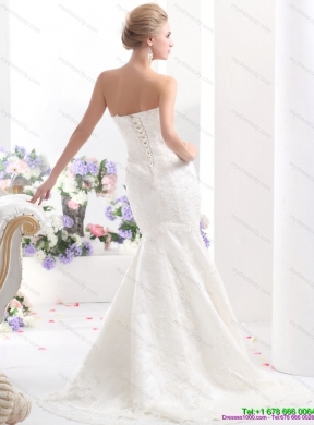 2015 New Style Strapless Mermaid Wedding Dress with Lace