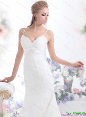 2015 Sophisticated White Wedding Dress with Lace and Bowknot