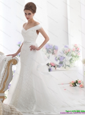 2015 The Super Hot Off the Shoulder Beading Wedding Dress