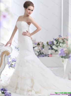 2015 Wonderful Strapless Mermaid Wedding Dress with Brush Train