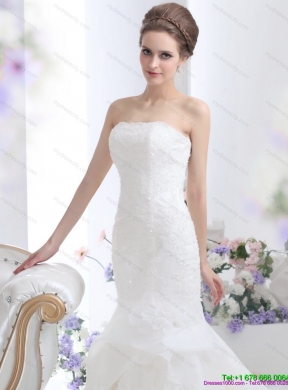 2015 Wonderful Strapless Mermaid Wedding Dress with Brush Train