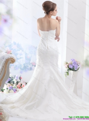 Fashionable Lace White Mermaid Wedding Dress with Brush Train for 2015