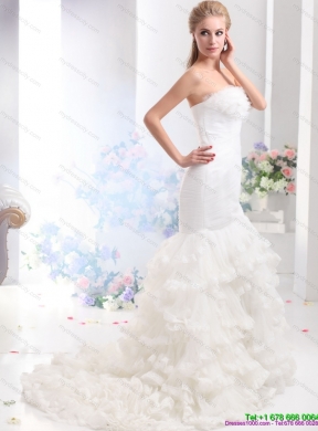 2015 Brand New Strapless Wedding Dress with Mermaid