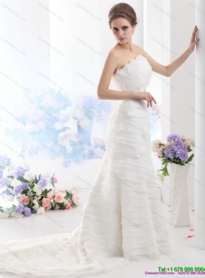 2015 Elegant Strapless Wedding Dress with Beading and Ruching