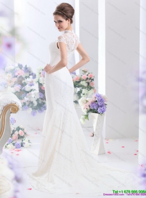 2015 Flirting High Neck Wedding Dress with Mermaid