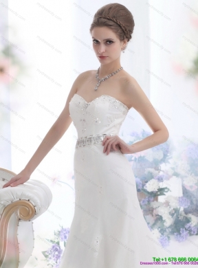 2015 Modest Sweetheart Paillette Wedding Dress with Floor Length