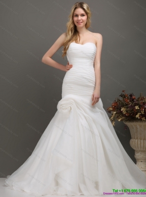 Decent Sweetheart Ruching Mermaid Wedding Dress with Brush Train for 2015