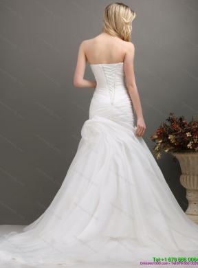 Decent Sweetheart Ruching Mermaid Wedding Dress with Brush Train for 2015