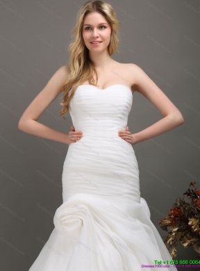 Decent Sweetheart Ruching Mermaid Wedding Dress with Brush Train for 2015