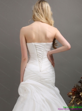 Decent Sweetheart Ruching Mermaid Wedding Dress with Brush Train for 2015