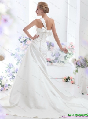 Perfect 2015 One Shoulder Wedding Dresses with Ruching and Bowknot