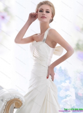 Perfect 2015 One Shoulder Wedding Dresses with Ruching and Bowknot