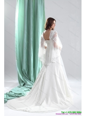 Pretty 2015 V Neck Wedding Dresses with Beading and and Ruching