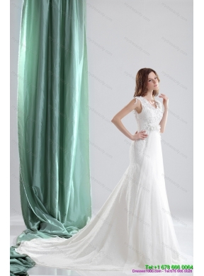 Pretty 2015 V Neck Wedding Dresses with Beading and and Ruching