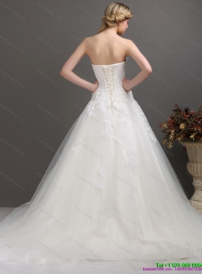 2015 Brush Train Maternity Wedding Dress with Beading