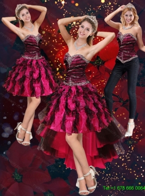 New Style and Detachable Multi Color High Low Sweetheart Prom Skirts with Beading and Ruffles