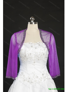 Simple Beading Purple Long Sleeves Wraps for 2014