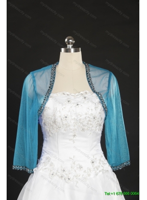 2014 Discount Baby Blue Long Sleeves Wraps with Beading