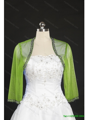 2014 Royal Blue Long Sleeves Green Wraps with Beading